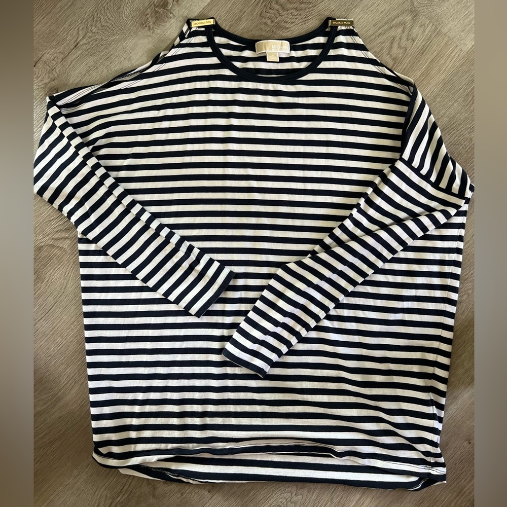 Michael Kors Navy and White Striped Top with shoulder cutouts